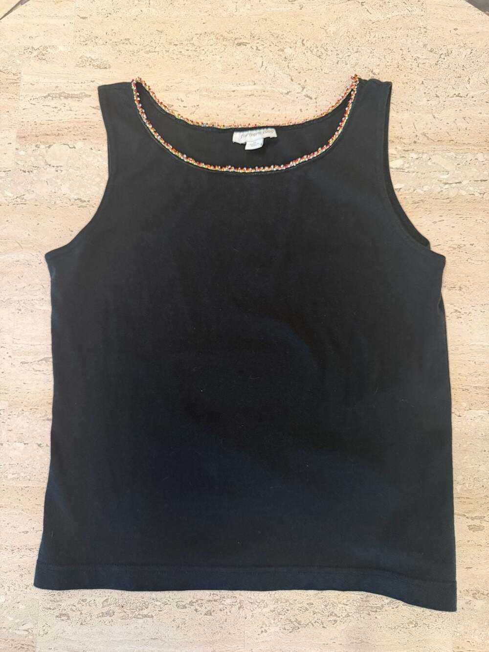 Northern Isles Black Sleeveless Tank Top with Multi-Color Beaded Trim